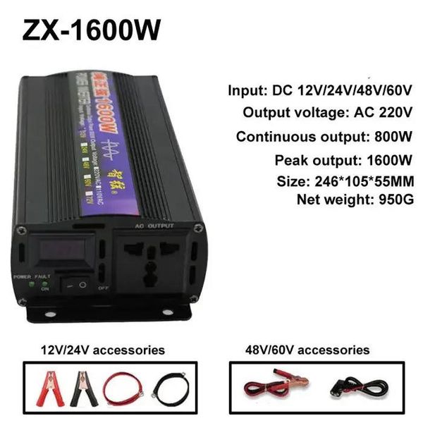 Інвертор 1600W перетворювач напруги Powerone+ ZX-1600W 12В-220В чистий сінус 2324386 фото