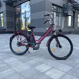 Электровелосипед VOLTO Huachi 26" 500W 19Ah Бордовый с корзиной и багажником 1982440 фото