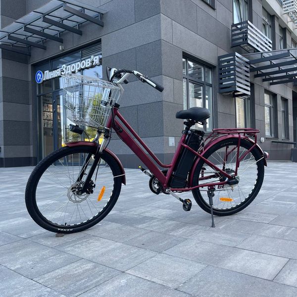 Електровелосипед VOLTO Huachi 26" 500W 19Ah Бордовий з кошиком та багажником 1982440 фото